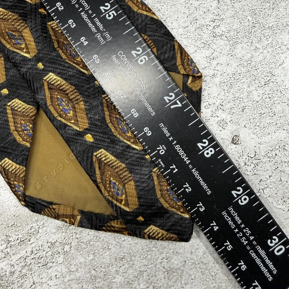 Robert Talbott Silk Tie Mens‎ One Size Black Geometric Made In USA Necktie